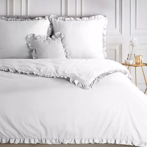 Ropa de cama de microfibra Eurofirany MI con volante, suave, con cremallera, blanca