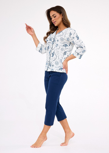 162/446 Cornette Kristin 2 pijama de mujer | 100% algodón, desabrochado, manga 3/4 y pantalón