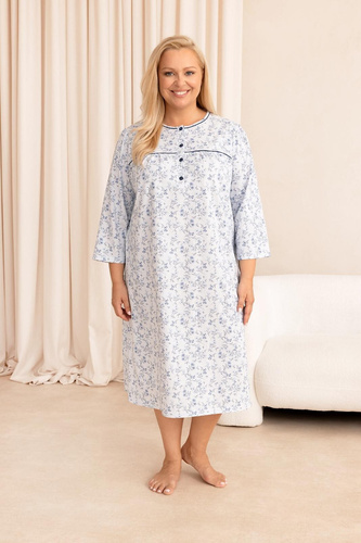Camisón Regina 022 100% Algodón Manga 7/8 Estampado Vegetal - azul