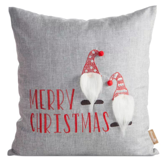 Chp 163 Eurofirany Funda de almohada de Navidad - gris rojo con aplicación de gnomo, decorativo