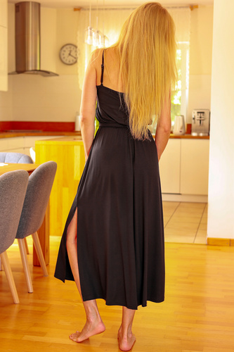 Grace Mirale - Vestido largo de viscosa con abertura | Fabricación polaca - negro