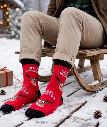 Calcetines de hombre Milena 1290-045 Navideños con renos rojos de algodón