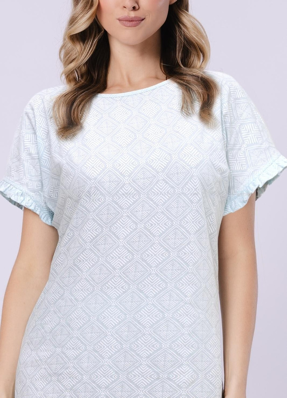 Camisón de señora 1730 Clea Leveza menta | 100% algodón | Estampado oriental, manga corta con volante, largo antes de la rodilla Composición: 100% algodón