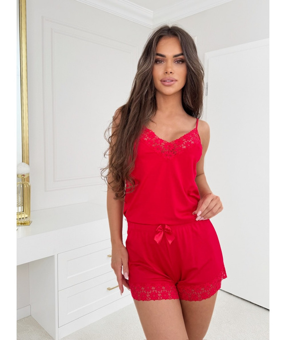 Pijama de señora Niki Donna rojo - viscosa, sin tirantes, ligero y femenino