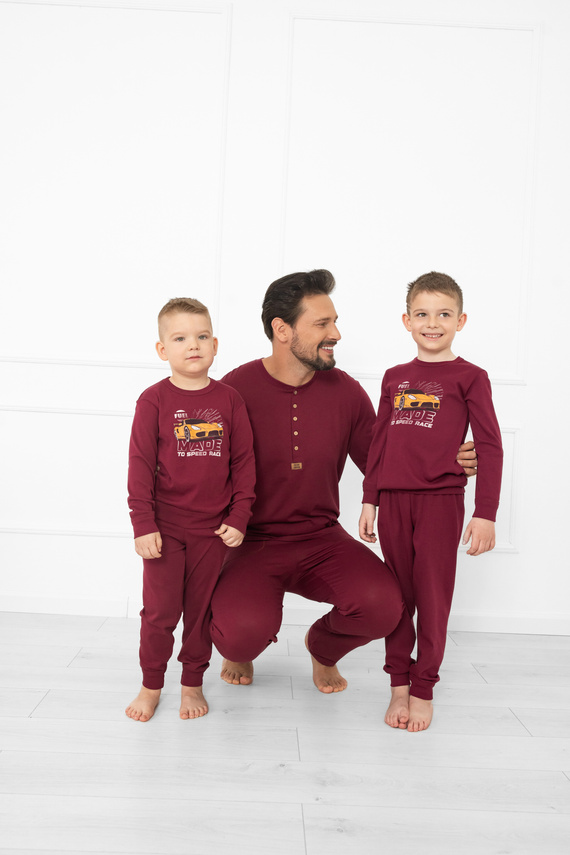 Pijama de niño Gordo - algodón, manga larga y pantalón con cordón Italian Fashion - granate