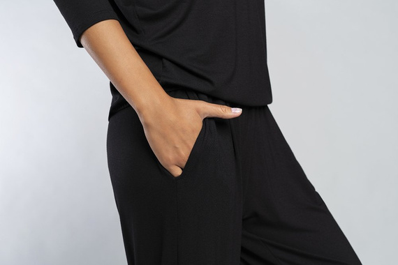 Estilo Conjunto de manga 3/4 para mujer, largo.pantalones moda italiana negro