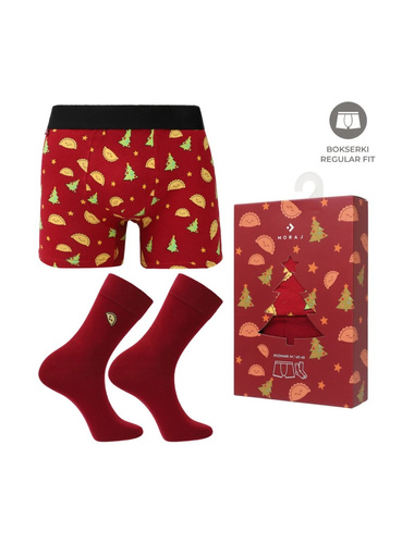 Conjunto masculino Moraj MB1800-009 rojo con bóxer y calcetines navideños de algodón
