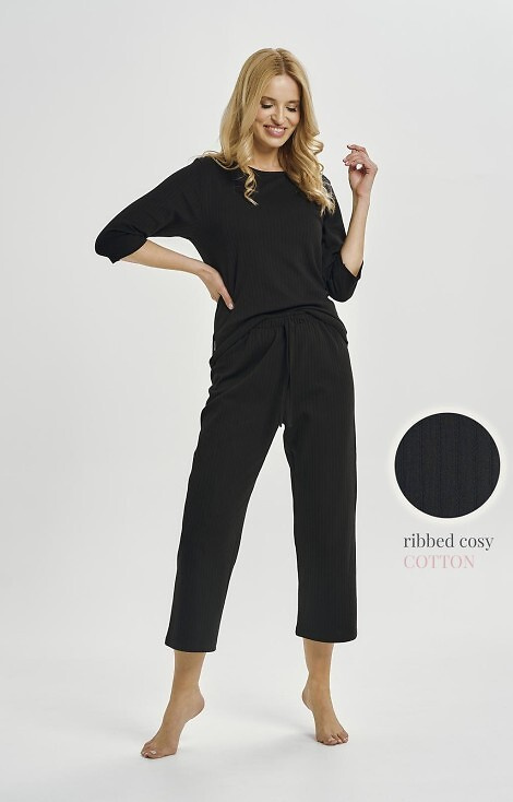 3445 Pijama Melania 7/8 negro - pijama de mujer de algodón con cintura con cordón y pantalón holgado