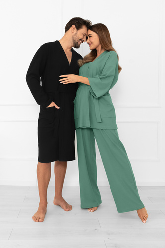 Bata de hombre Bono Italian Fashion negra - con cinturón, estampado en relieve, elegante y cómoda