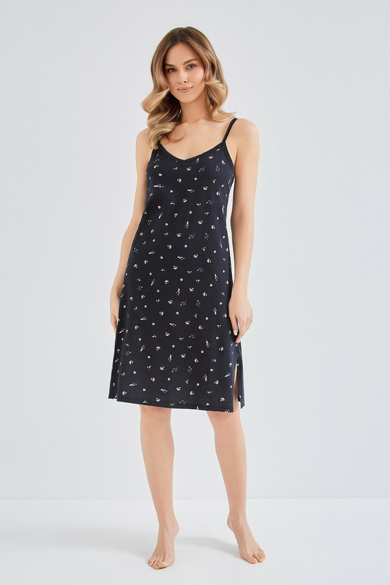 Taro 3609 Rosita camisón mujer algodón azul marino tirantes regulables