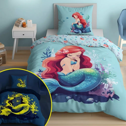 5549 A Fluo 95 Ropa de cama sirena luminosa en la oscuridad 100% algodón | Para niños Detexpol