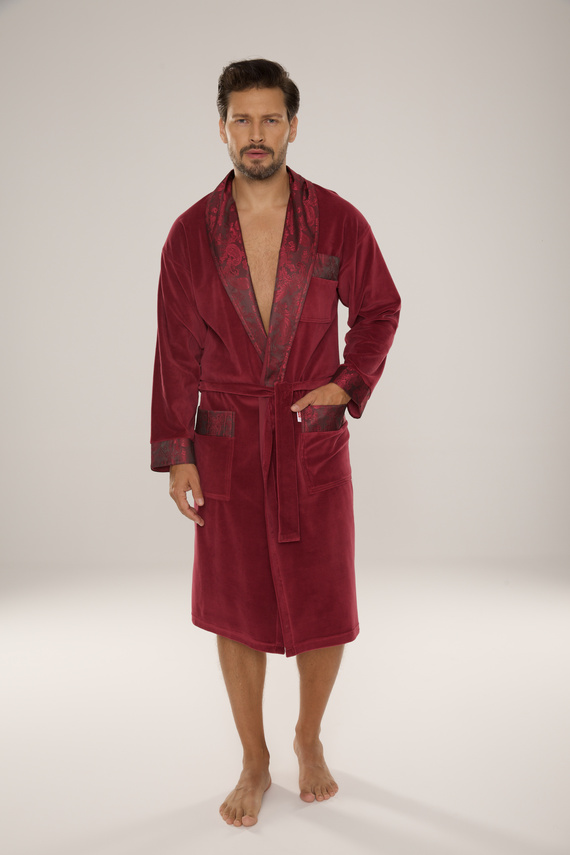 868 Noble albornoz de terciopelo para hombre De Lafense- elegante, suave, premium, burdeos
