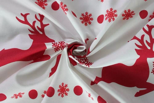 4A Xmass Ropa de cama de Navidad de algodón Spod Igły i Nitki - reno copos de nieve rayas blanco rojo, juego con cremallera, 100% algodón