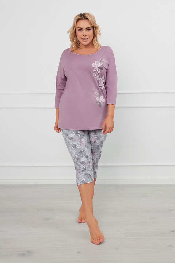 Ibena Pijama de manga 3/4 para mujer, pantalón 3/4 Moda Italiana - brezo/estampado