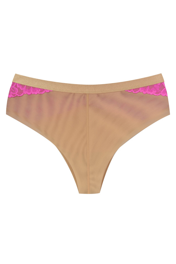Mediolano Crazy Pink 19249 Braguitas brasileñas de encaje beige y rosa para mujer