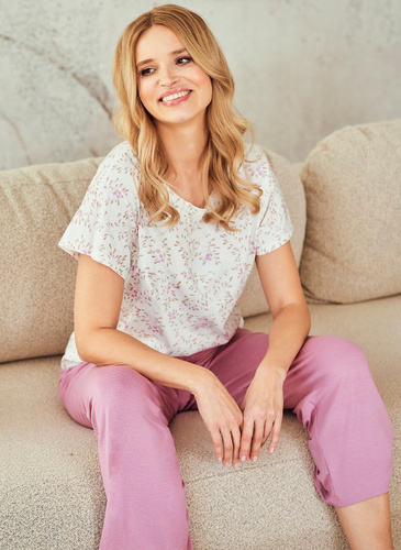 Pijama de señora 3542 Mariella - algodón y viscosa, camisa de manga corta, pantalón 7/8