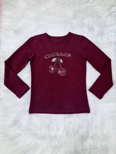 Cerezas Bambarillo blusa niña granate - algodón, manga larga, estampado