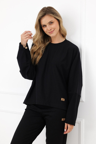 Sudadera de mujer Italian Fashion Manta oversize manga larga con botones basic - negra