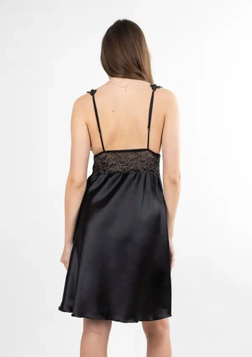 Bea Satin slip by Dkaren - negro con top de encaje, sensual y elegante