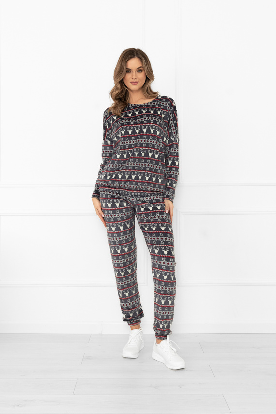 Conjunto de señora Navara - conjunto de forro polar con motivos navideños y renos Italian Fashion - grafito