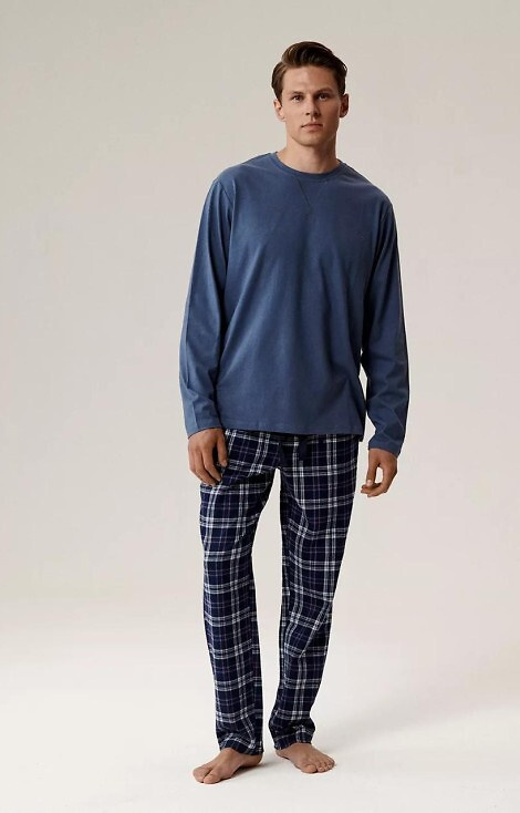 NMP-393 Azul atlántico - pantalón pijama hombre de franela de algodón