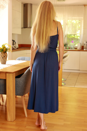 Grace Mirale - Vestido largo de viscosa con abertura | Fabricación polaca - azul marino