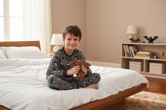 Pijama de niño Cornette Bat 2 264/182, 263/182 gris - algodón, manga larga, motivo murciélago