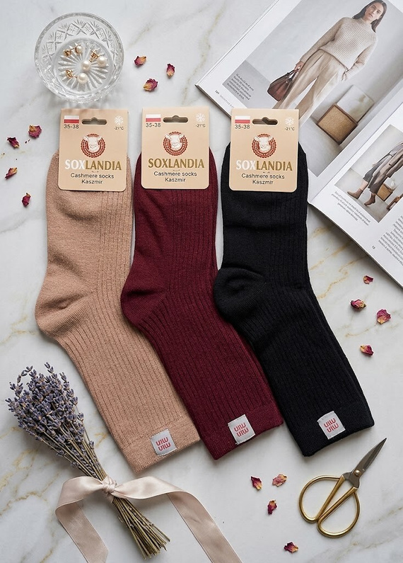 Calcetines de mujer WIK Soxlandia 3044 wz.11 Cachemira 95% cálidos de invierno beige