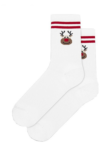 U04.N56 Gatta Christmas Socks - calcetines unisex de algodón con motivo navideño, patrón 998 blanco