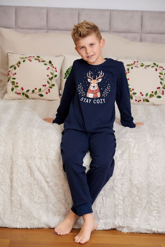 Pijama infantil Doctor Nap 7506 azul marino de algodón con ciervo Stay Cozy