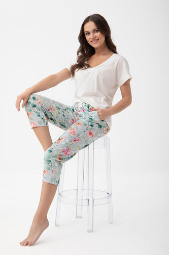 1306 Luna Pijama mujer algodón 7/8 con bolsillos y pantalón floral