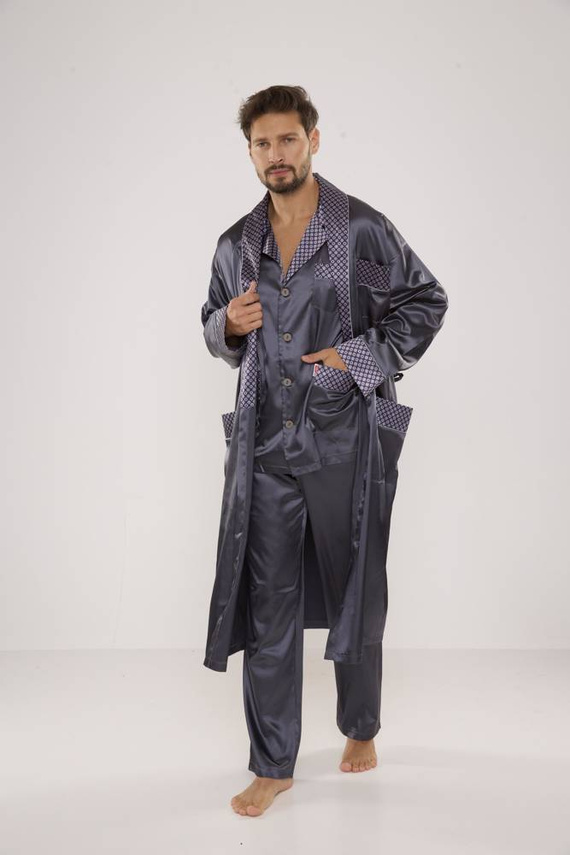 939 Pijama de satén gris para hombre