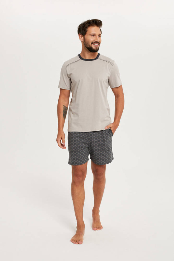 Abel Pijama de manga corta para hombre, pantalón corto Moda Italiana - beige/estampado