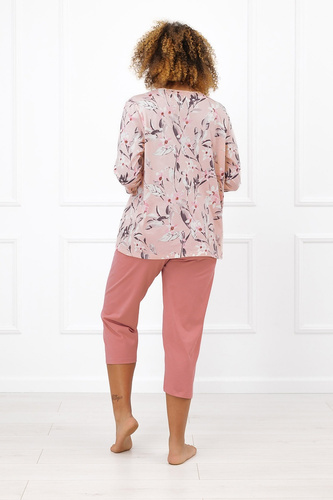 Pijama de mujer Italian Fashion Felia abotonada con estampado floral, manga y pantalones 3/4