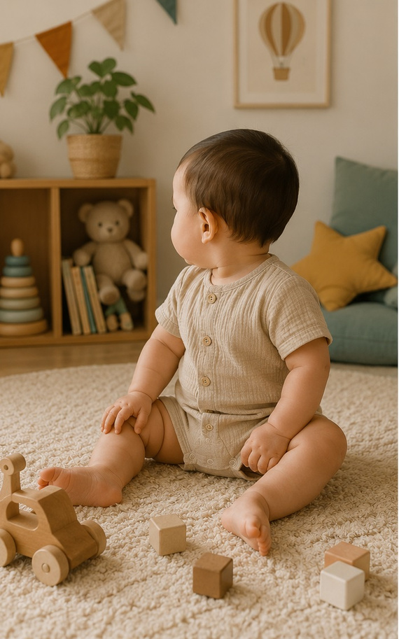 RA55215 Mamatti Pijama de muselina beige con botones de madera para verano