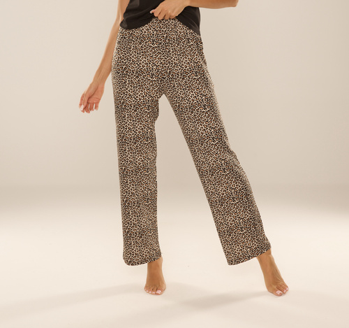 852 Kendall De Lafense - pantalón pijama mujer, largo, estampado leopardo, viscosa, pulido - marrón