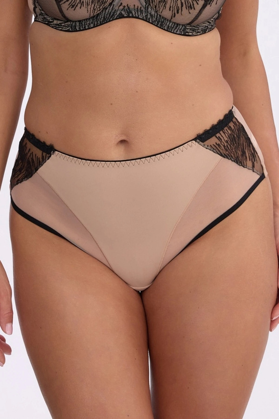 Braguitas de mujer Gaia GFP 1377 Isabela negras y beige, altas con bordado
