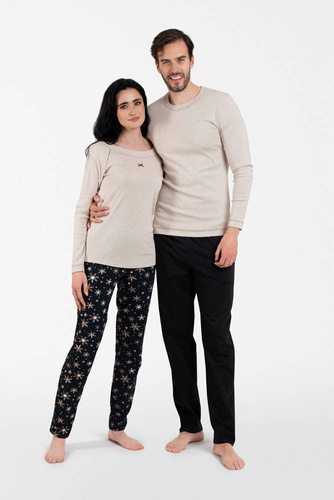 Pijama Denali Ladies manga larga, pantalón largo Italian Fashion- beige melange/print