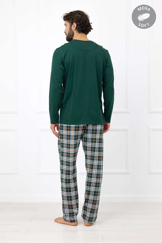 Pijama hombre Italian Fashion Aksel verde manga larga pantalón a cuadros