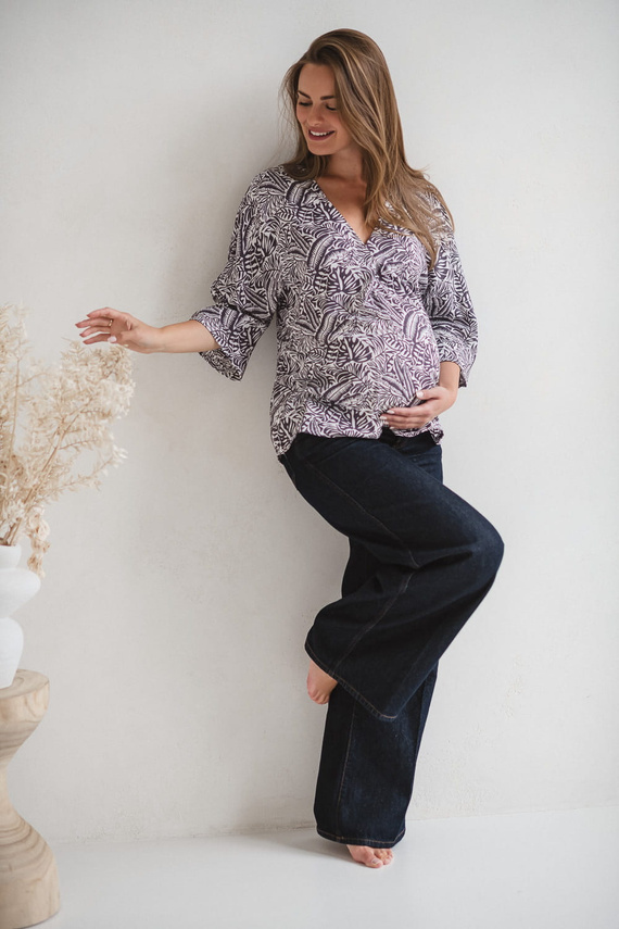 Blusa premamá Bahama Mama Milk&Love con estampado tropical, viscosa, manga 3/4, oversize