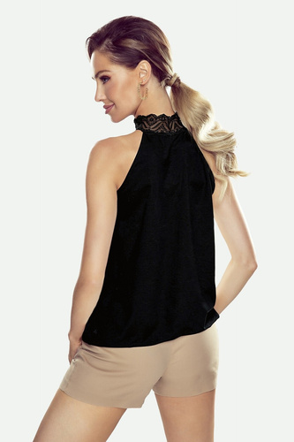 Blusa de mujer Eldar Catriona de viscosa con encaje, hombros descubiertos, negro