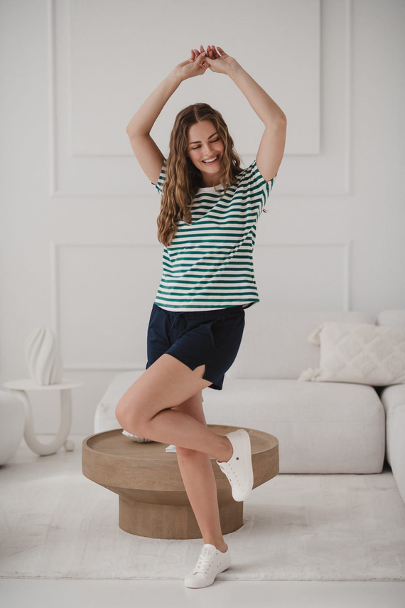 Two Ways Blusa para embarazo y lactancia | Manga corta, cómoda Milk&Love rayas verdes y blancas