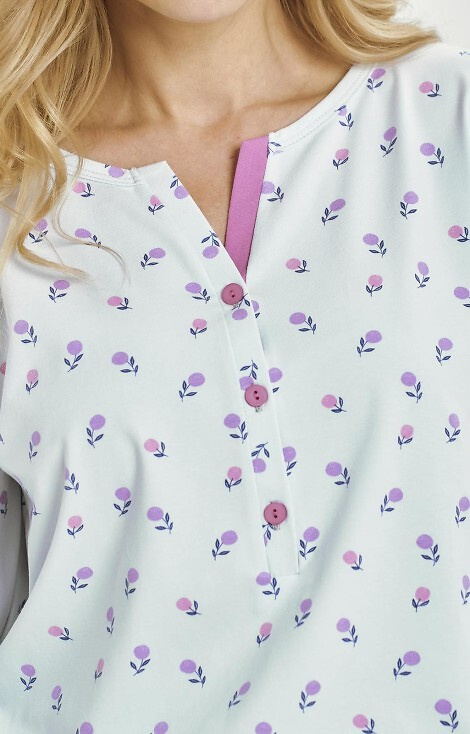 3446 Yolanda Taro pijama mujer azul - camisa viscosa 7/8, pantalón algodón