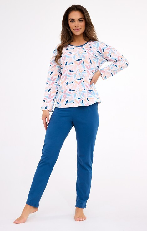 392/451 Amelia Cornette - pijama de algodón para mujer, hojas de colores, manga larga