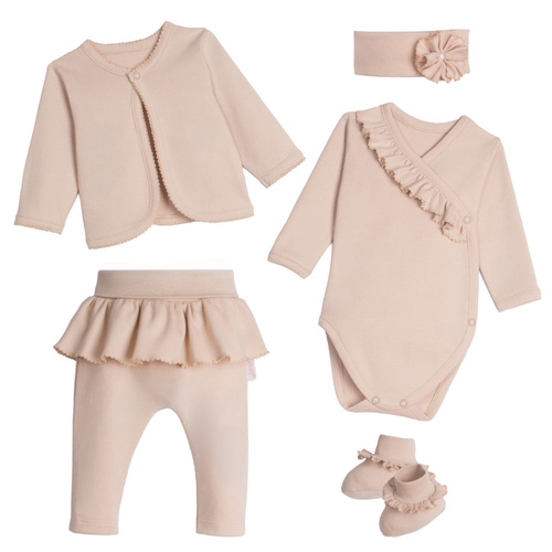 Conjunto para bebé Nicol 142107 de 5 piezas 100% algodón beige