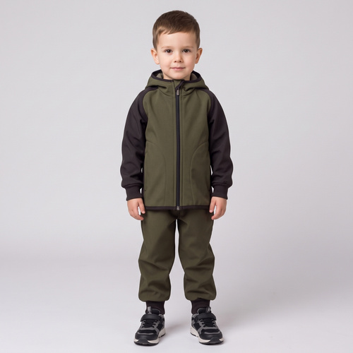 229021 Nicol Chaqueta infantil softshell con polar, capucha y reflectante - caqui