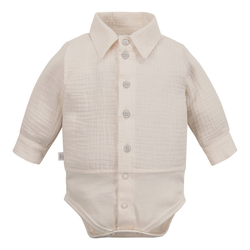 Ceremonia muselina camisa cuerpo con cuello para niño Eevi elegante- beige