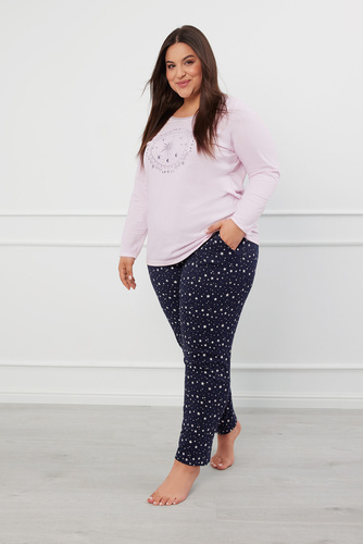 Arugia Pijama señora manga larga, pantalón largo Moda Italiana - rosa/estampado