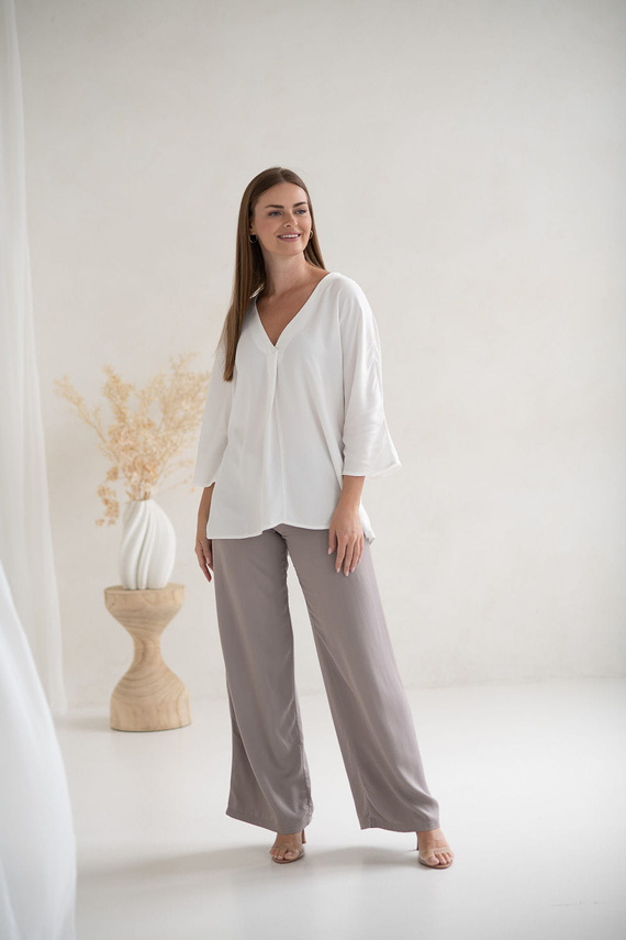 Mamafullness Blusa de lactancia Milk&Love blanca - viscosa, manga 3/4, oversize