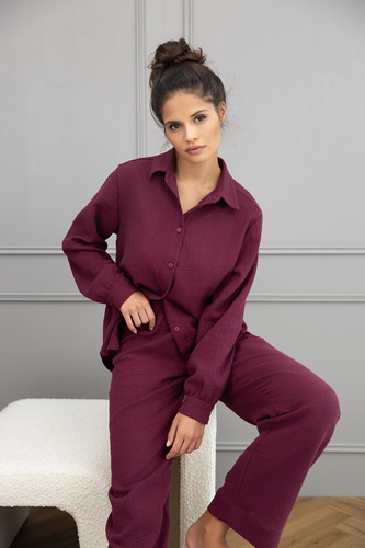 Sensis pijama mujer Colette - algodón muselina, manga larga, abotonado